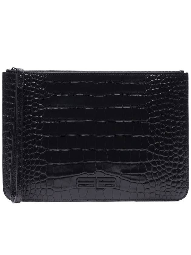 Luxury Balenciaga  Crocodile Embossed Clutch Bag Black