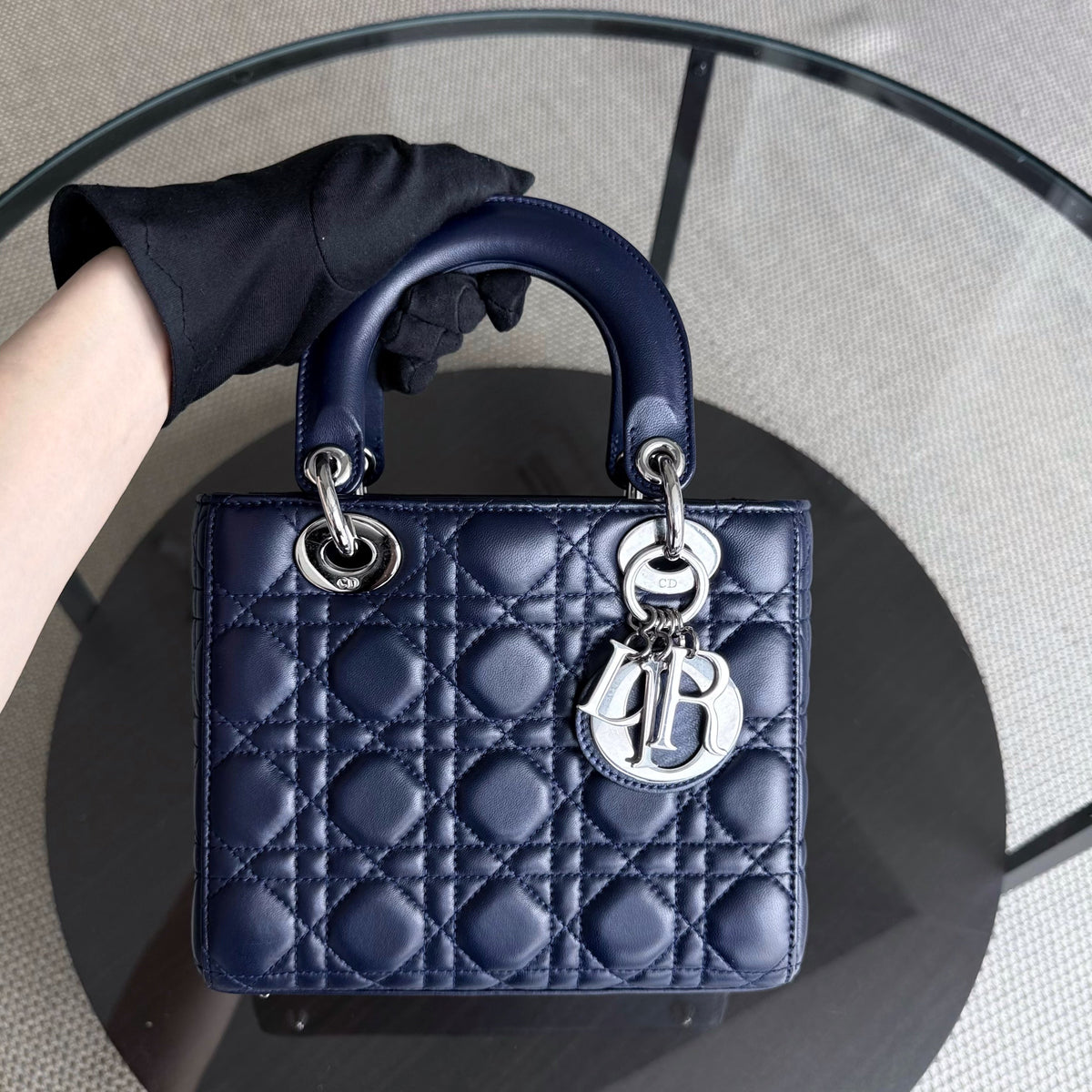 Dior Lady Small Flap - Cannage Lambskin Dark Blue Silver Hardware