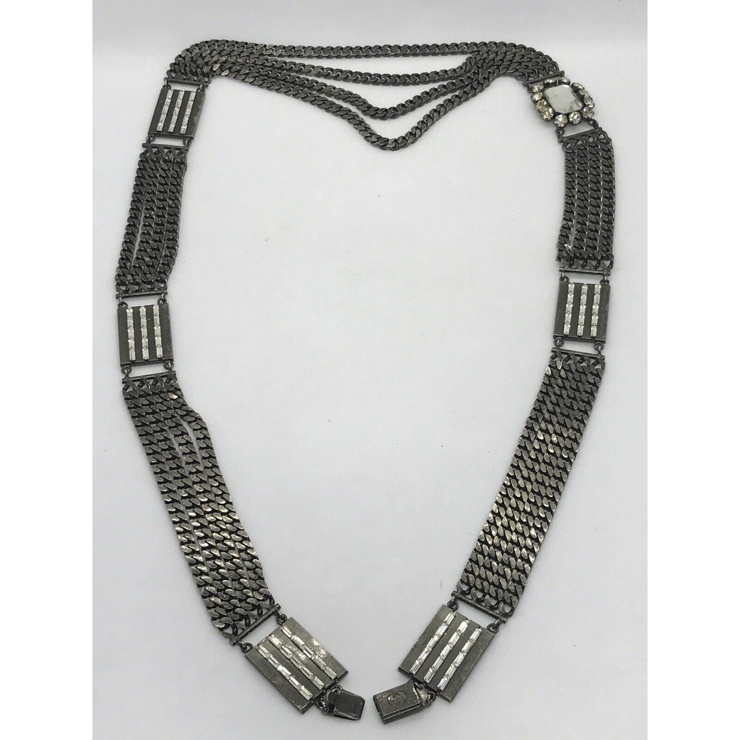 Vintage Gucci sterling silver chain belt with clear rhinestone crystals and a petite GG clasp/buckle