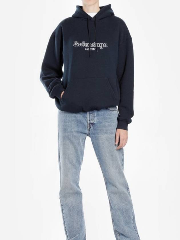 Luxury Balenciaga  Embroidered Logo Hoodie Navy