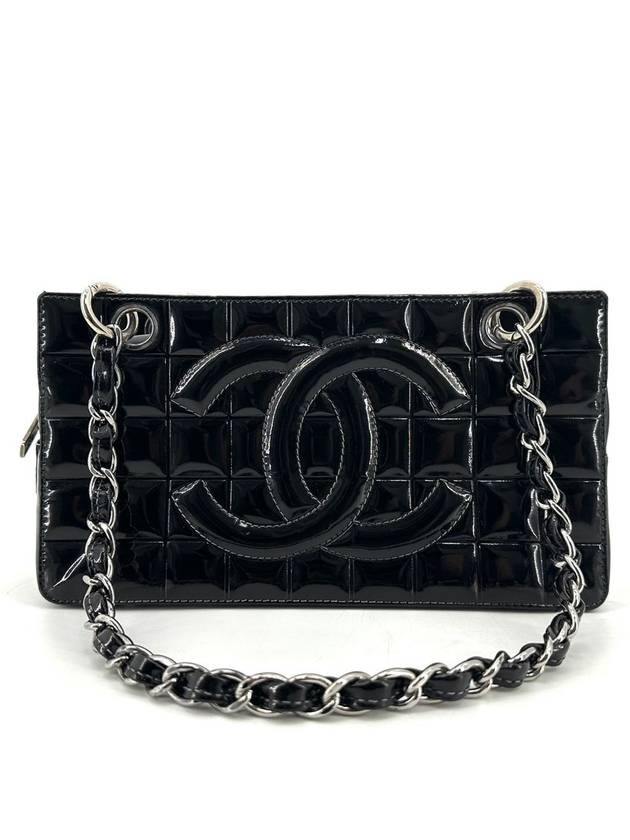 Chocolate bar patent mini chain shoulder bag Chanel