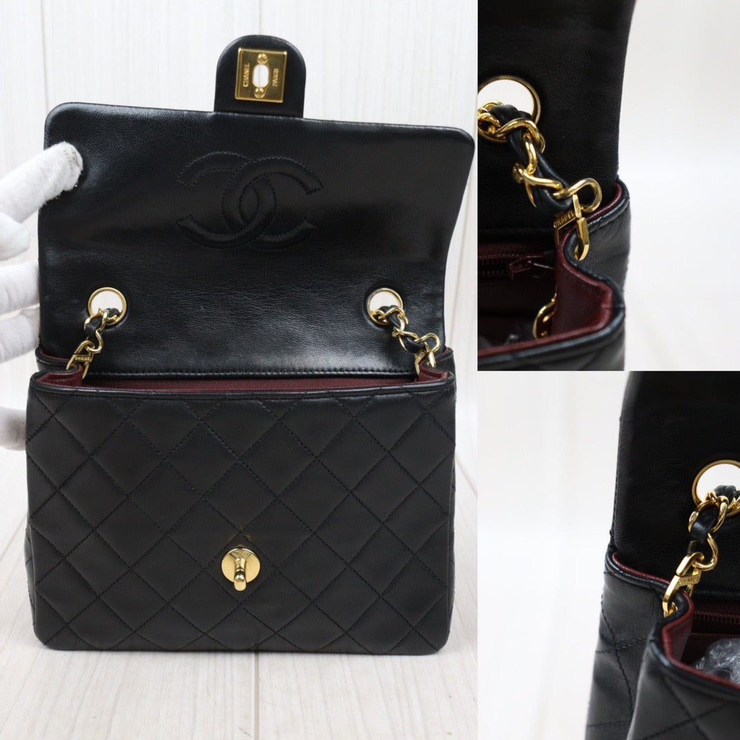 Rank A｜ CHANEL Black Lanbskin Square 20 Shoulder Bag Made In 1989～1991Year ｜P24061131