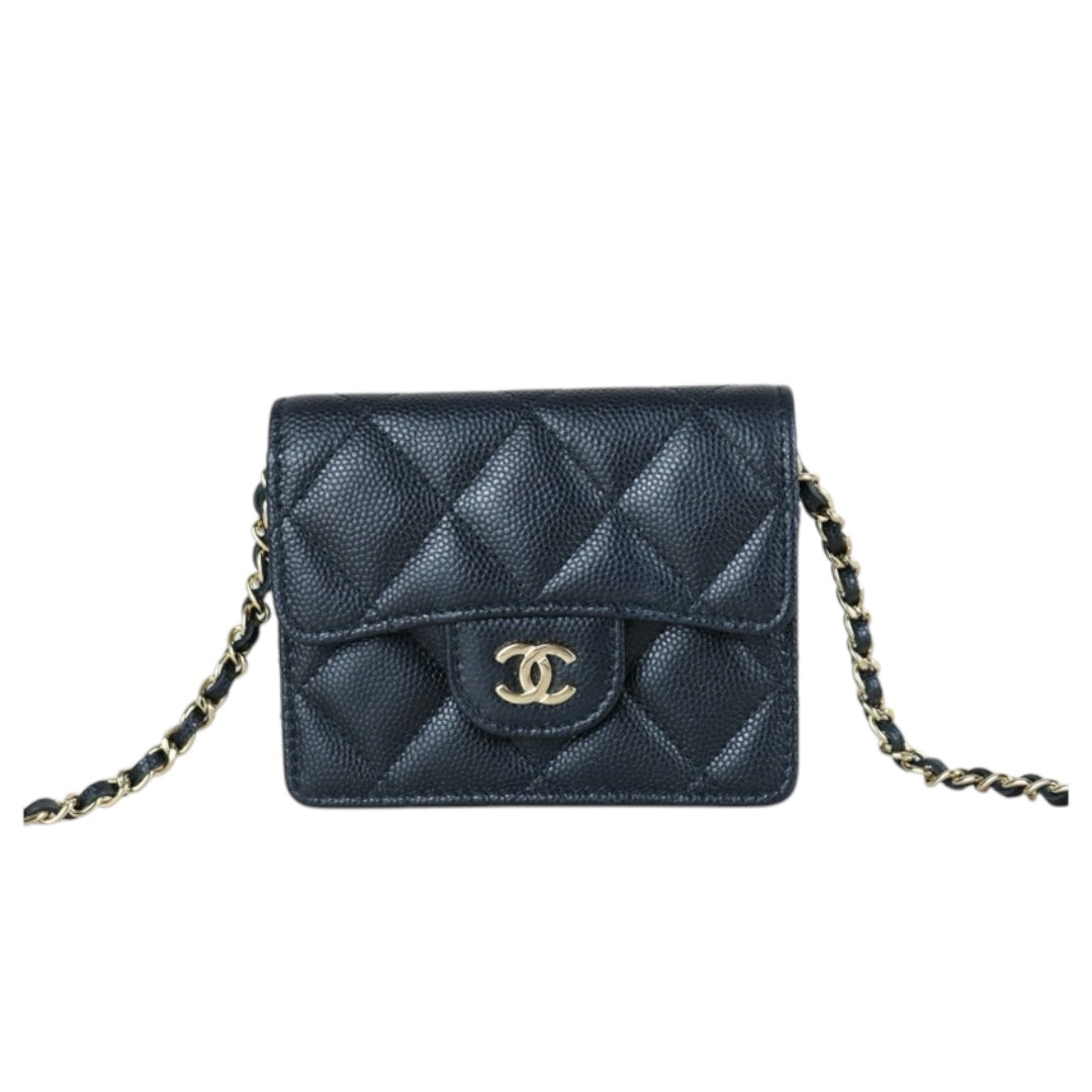 Excellent（Rank SA）｜ CHANEL Matelasse Caviar Skin Chain Mini WOC Black  Made in 2021-2022 Year ｜S25030701