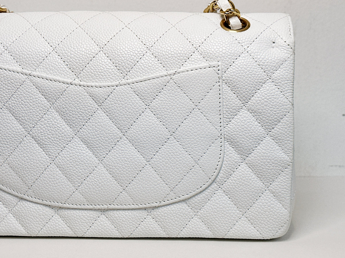 Chanel White Caviar Medium Classic Double Flap Bag 1350 holo card