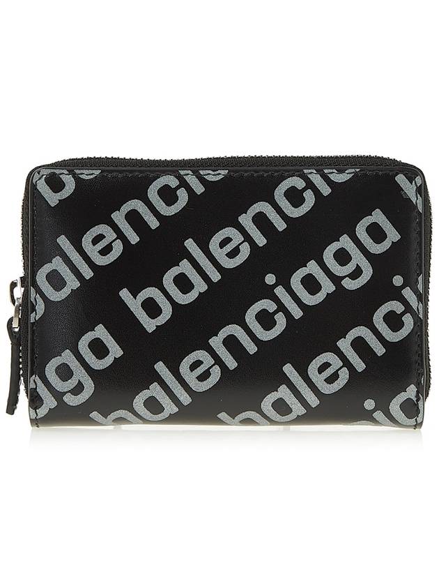 Luxury Balenciaga  All Over Logo Zip Around Half Wallet Black