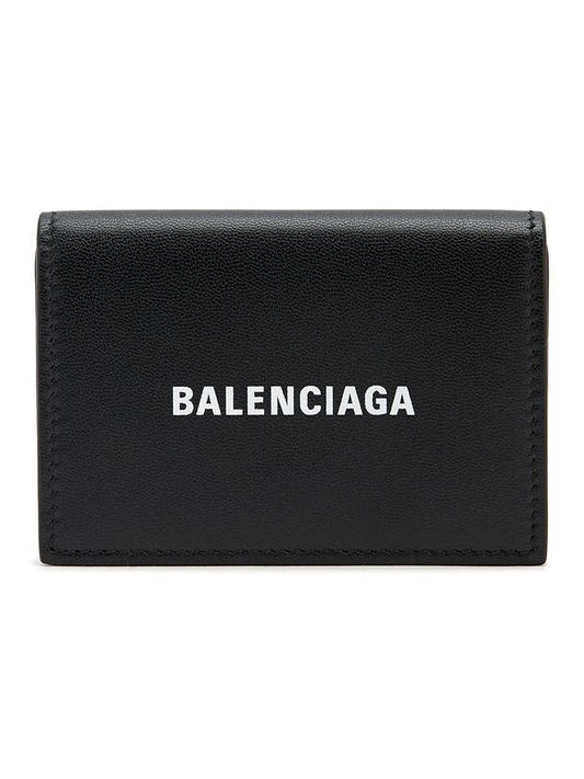 Luxury Balenciaga  Logo Print Tri-Fold Half Wallet Black