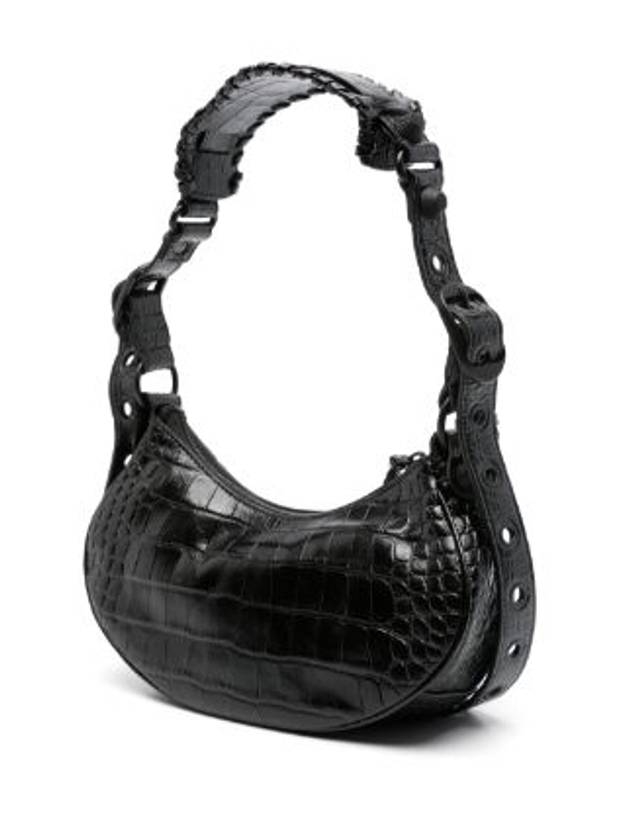 Luxury Balenciaga  Le Cagole XS Crocodile Leather Shoulder Bag Matte Black