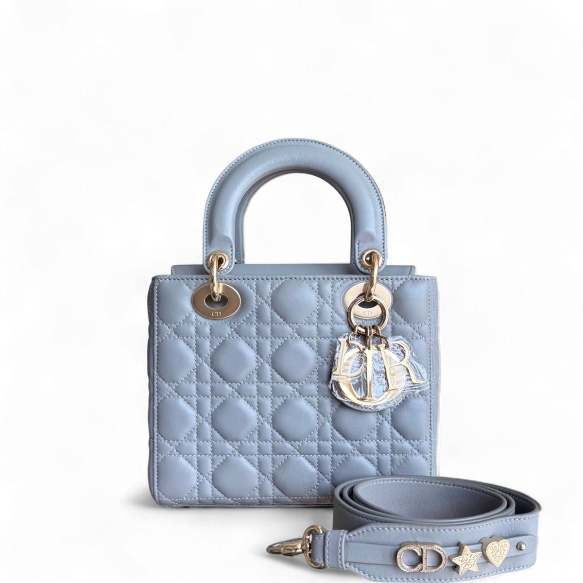 Dior Lady Flap ABC Small - Cannage Lambskin Grey Gray Gold Hardware MyABC