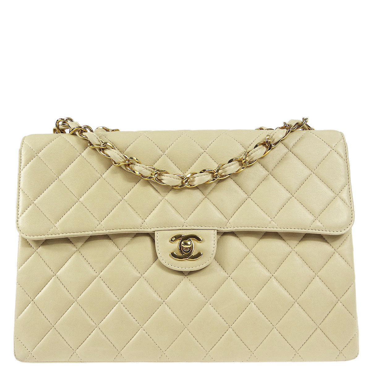 Chanel 2001-2003 * Ivory Lambskin Jumbo Classic Flap Shoulder Bag