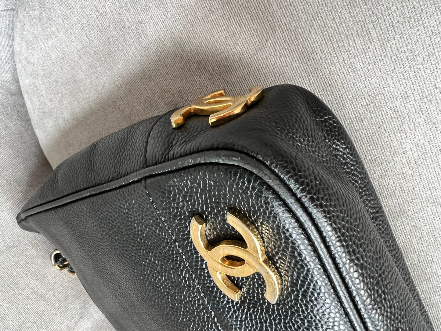 Chanel Vintage Black Caviar Chain Tote with 24k Gold Hardware