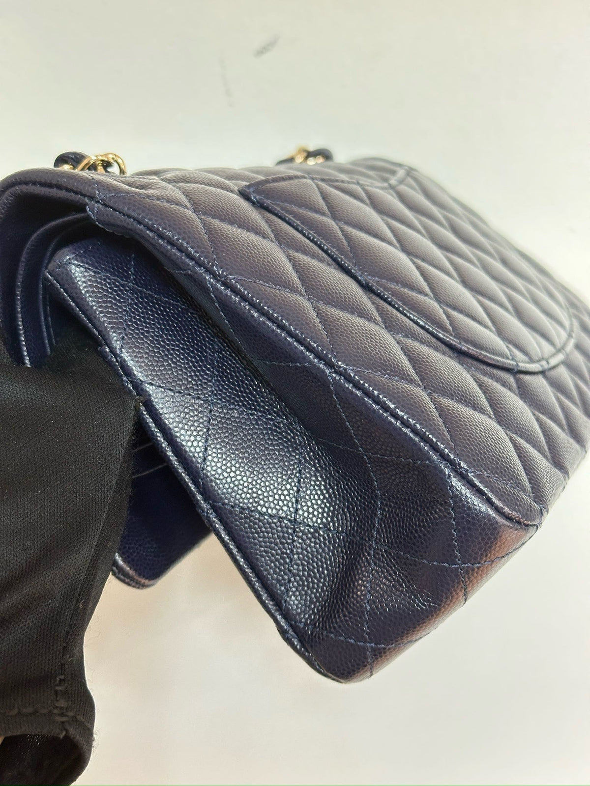 Chanel Medium Classic Caviar Double Flap Navy Blue Bag LSHW  2021year Microchip