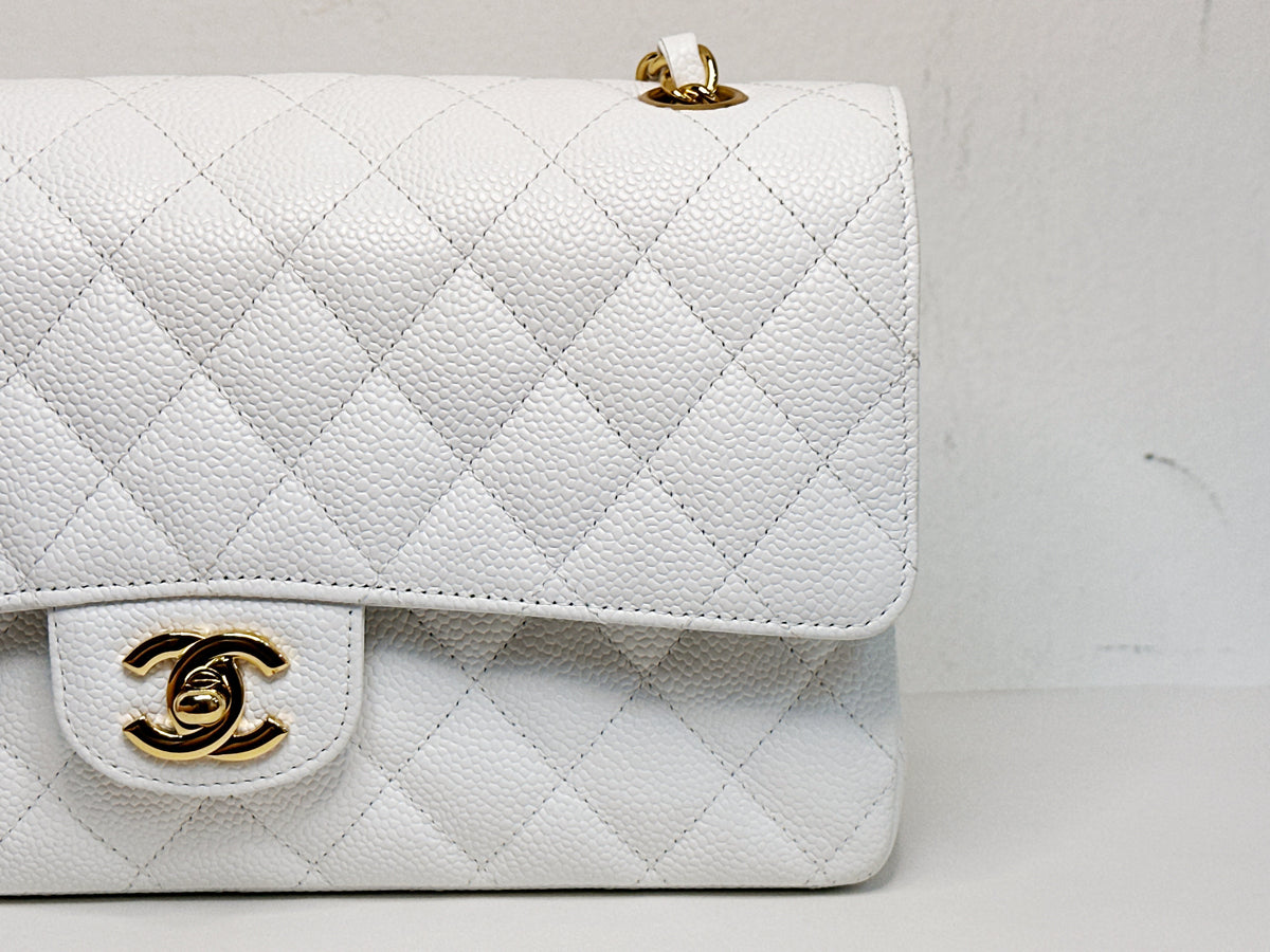 Chanel White Caviar Medium Classic Double Flap Bag 1350 holo card