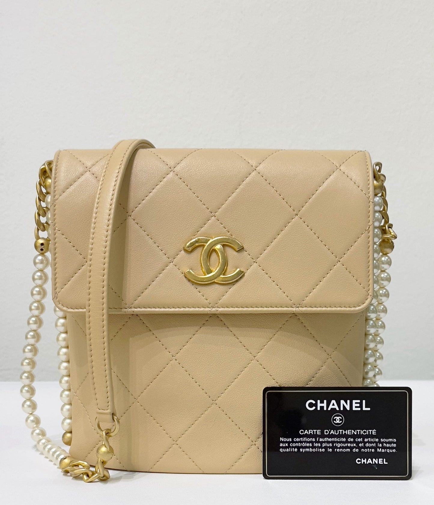 Chanel Small About Calfskin Quilted Pearls Flap Hobo GHW