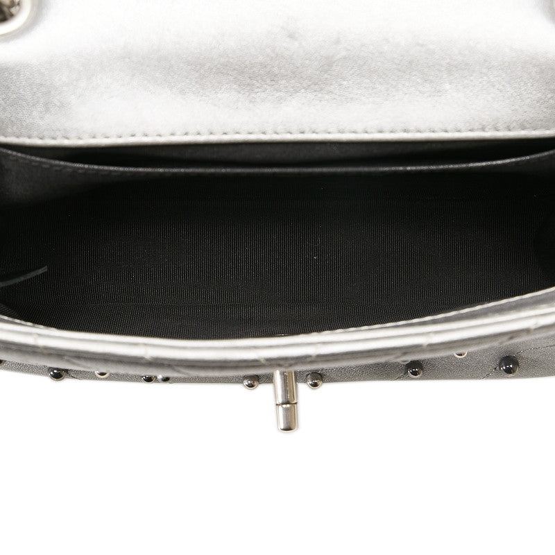 Chanel V Stitch Cocomark Chain Shoulder Bag Silver Leather