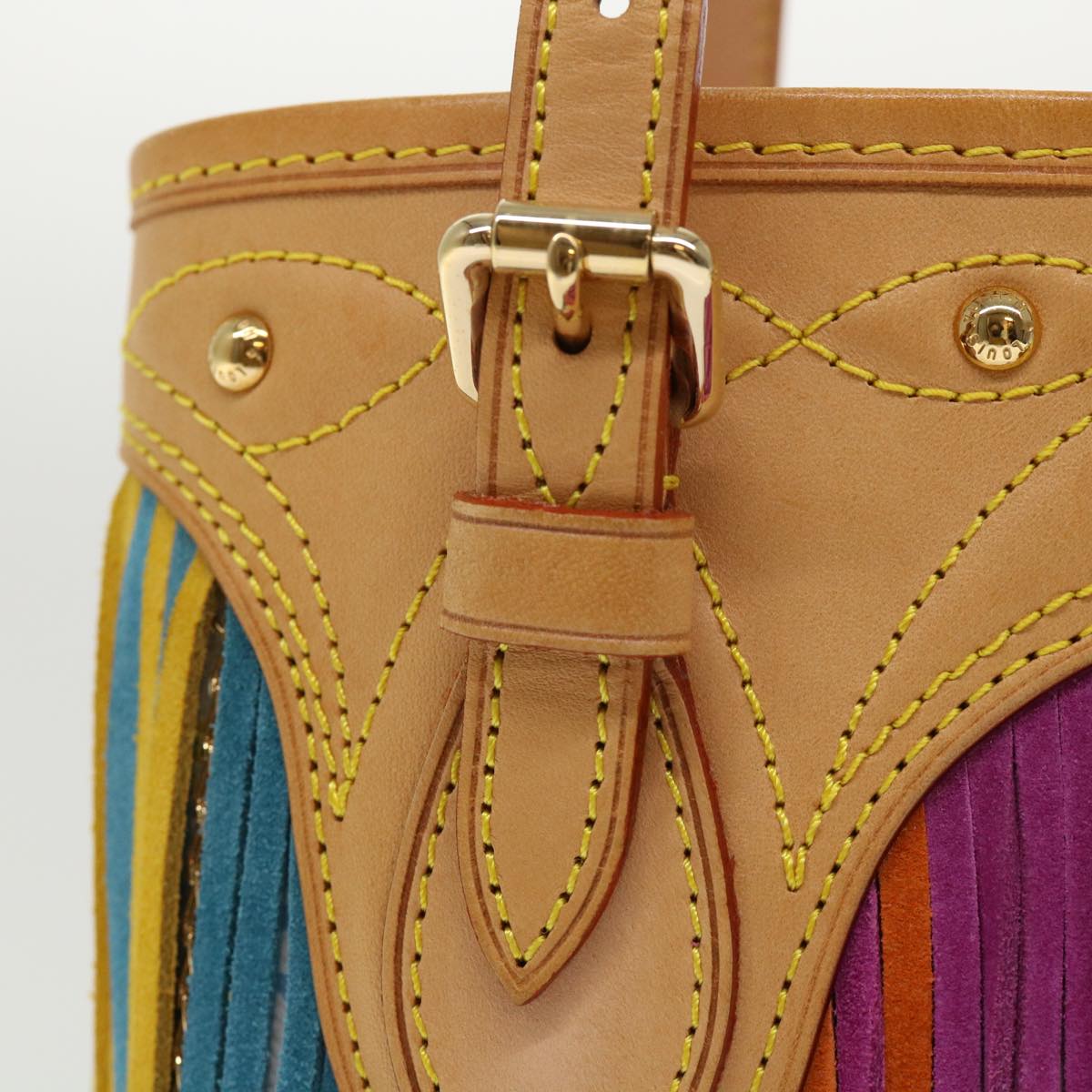 LOUIS VUITTON Monogram Multicolor Bucket Fringe Bag White M40109 LV Auth 51257A