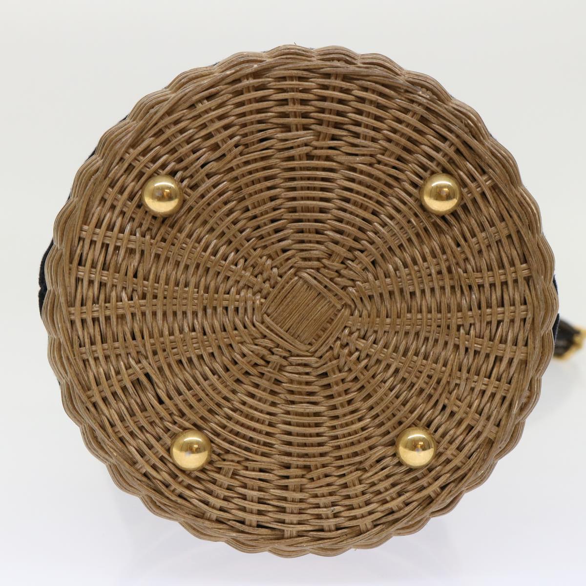 CHRISTIAN DIOR Basket Bag Trotter Canvas Shoulder Bag Rattan Blue Auth 51270A