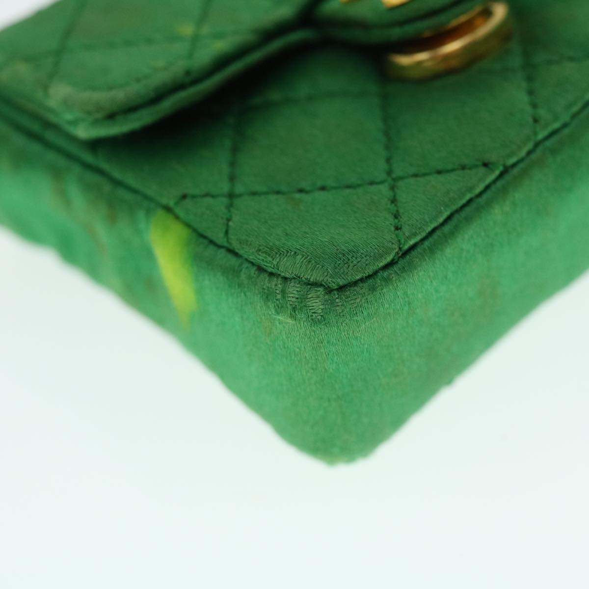 Top Quality Chanel Mini Matelasse Chain Pouch Shoulder Bag Satin Green Gold CC Auth 51271A
