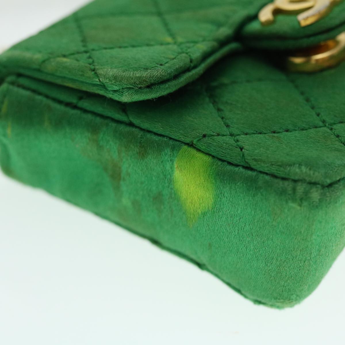 Top Quality Chanel Mini Matelasse Chain Pouch Shoulder Bag Satin Green Gold CC Auth 51271A
