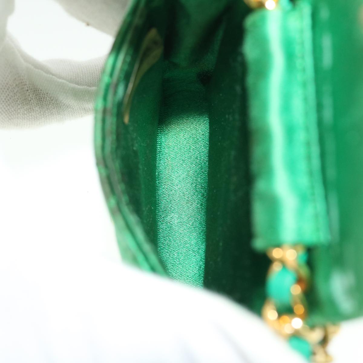 Top Quality Chanel Mini Matelasse Chain Pouch Shoulder Bag Satin Green Gold CC Auth 51271A
