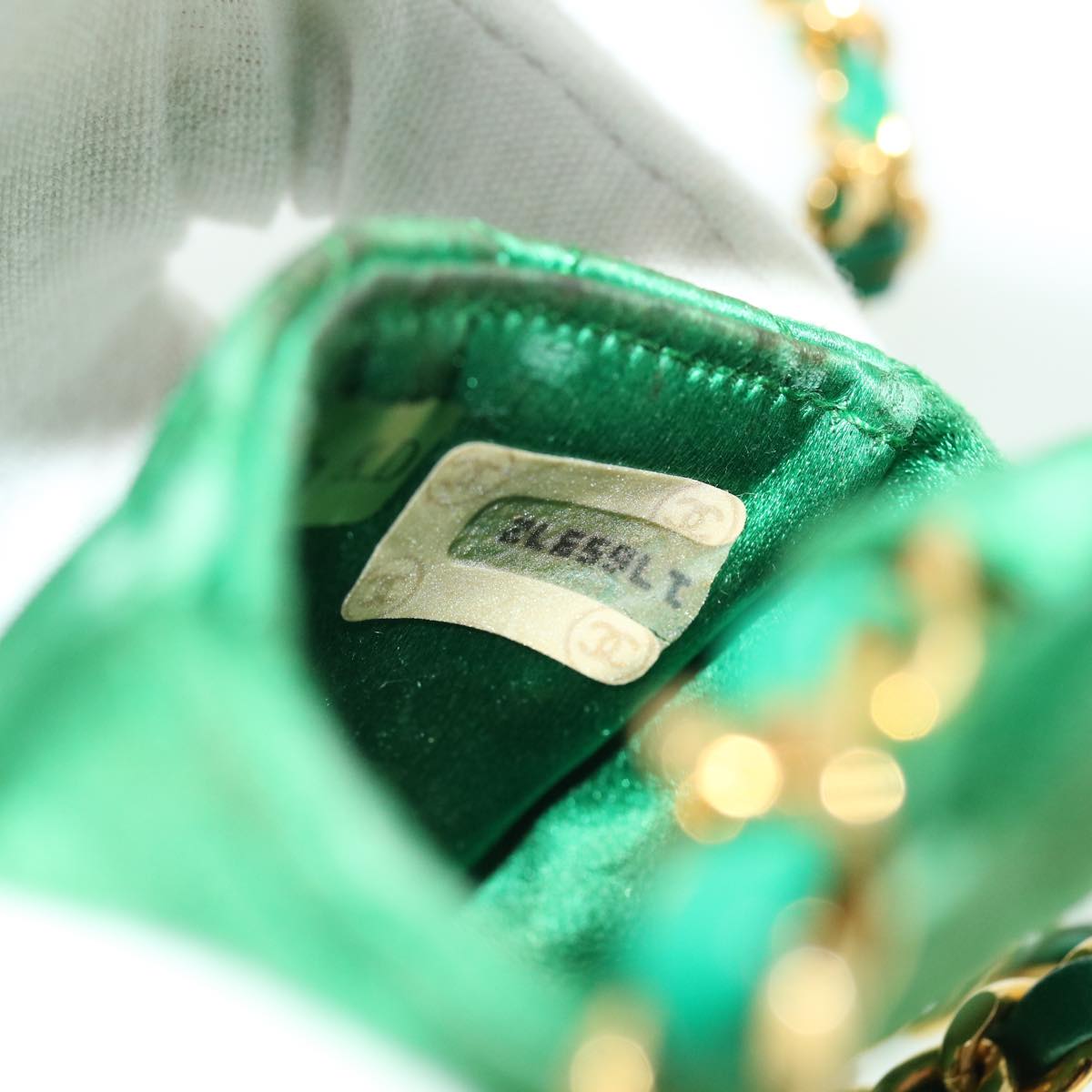 Top Quality Chanel Mini Matelasse Chain Pouch Shoulder Bag Satin Green Gold CC Auth 51271A