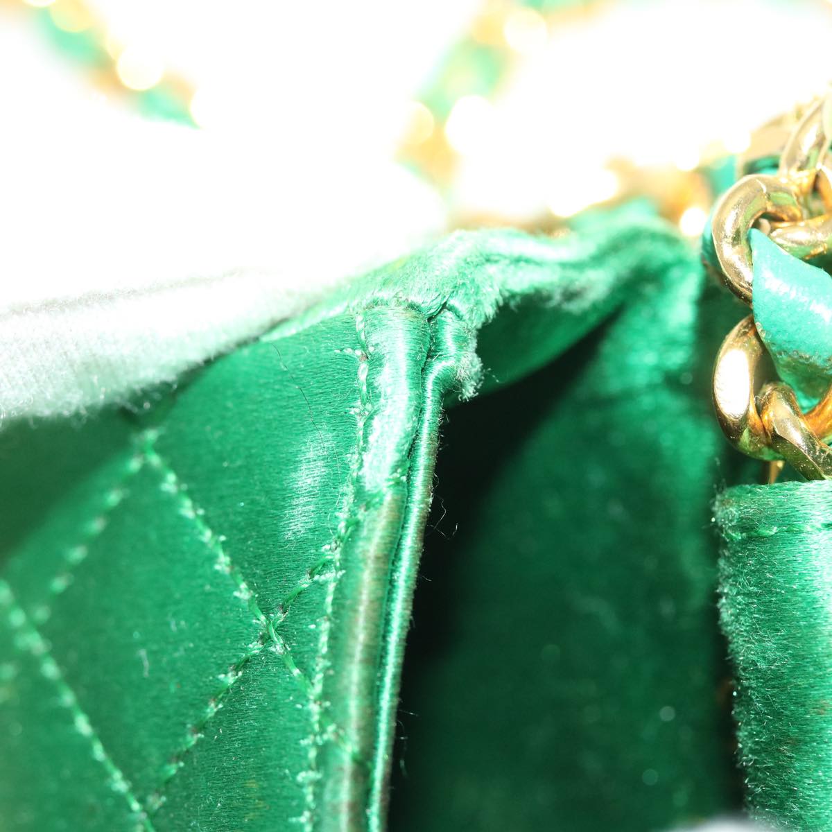 Top Quality Chanel Mini Matelasse Chain Pouch Shoulder Bag Satin Green Gold CC Auth 51271A