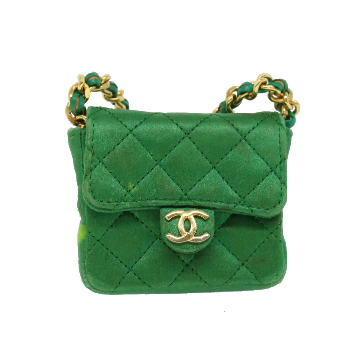 Top Quality Chanel Mini Matelasse Chain Pouch Shoulder Bag Satin Green Gold CC Auth 51271A