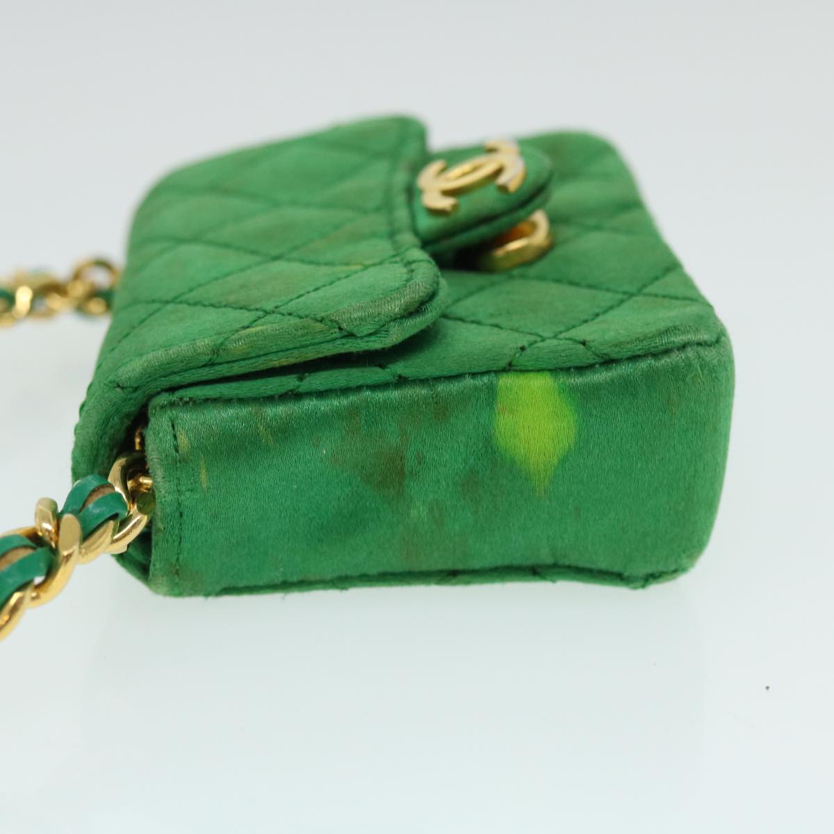 Top Quality Chanel Mini Matelasse Chain Pouch Shoulder Bag Satin Green Gold CC Auth 51271A