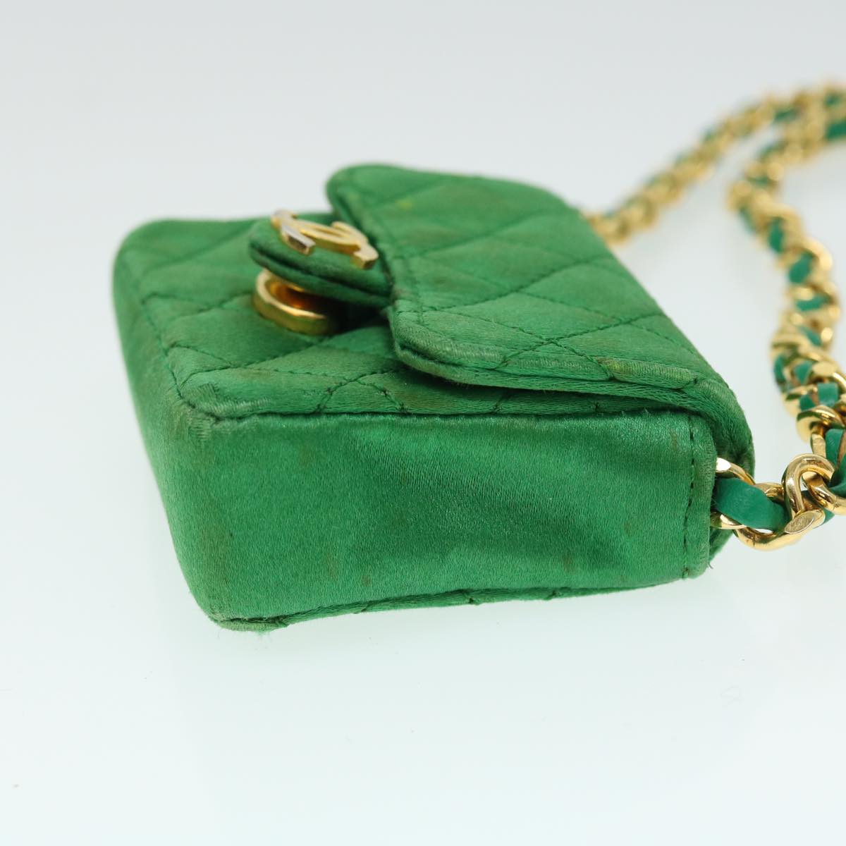 Top Quality Chanel Mini Matelasse Chain Pouch Shoulder Bag Satin Green Gold CC Auth 51271A