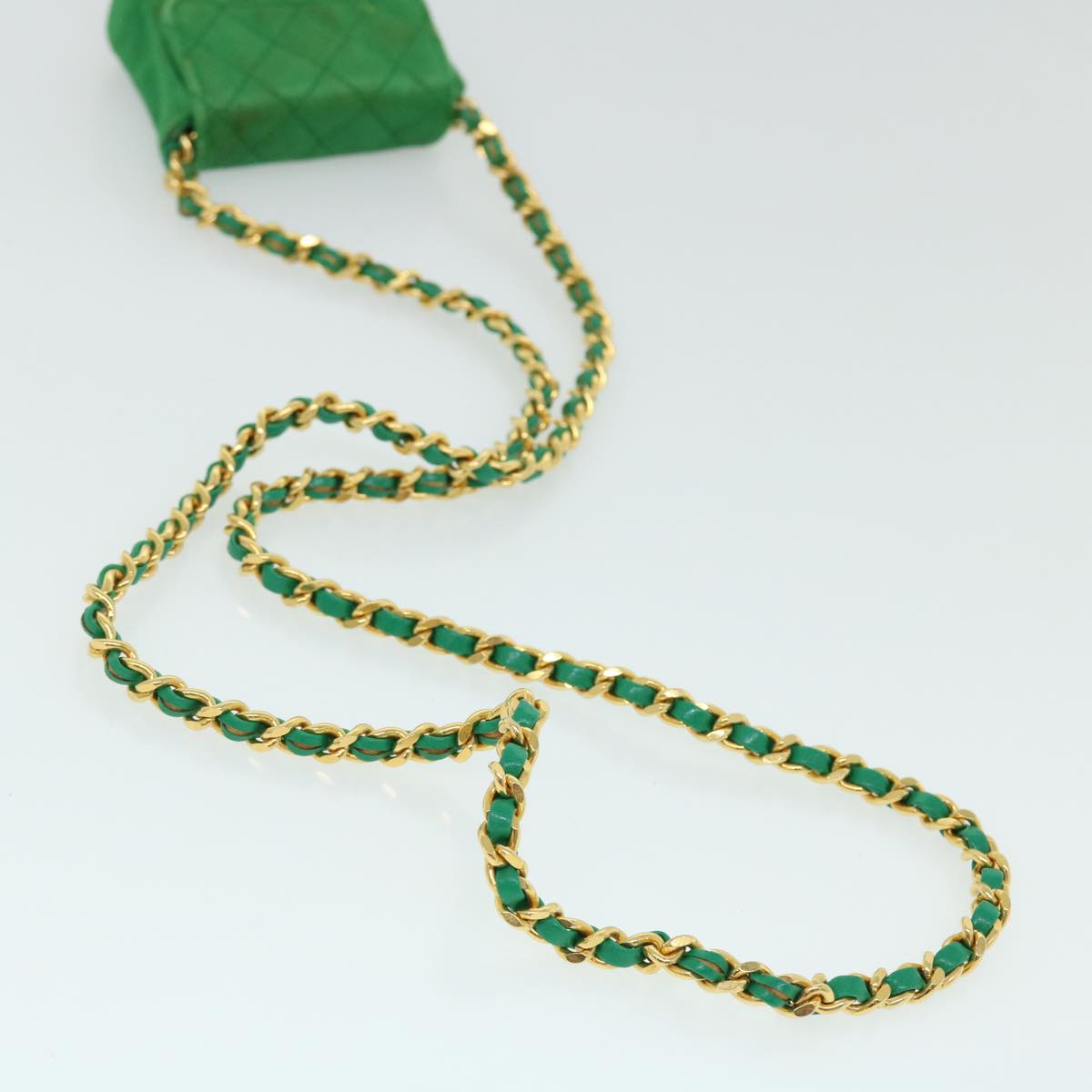 Top Quality Chanel Mini Matelasse Chain Pouch Shoulder Bag Satin Green Gold CC Auth 51271A