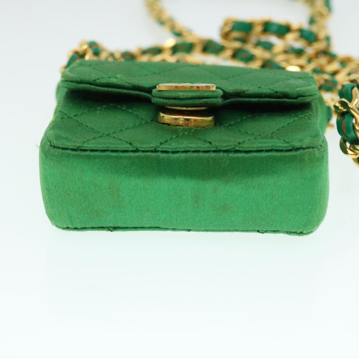 Top Quality Chanel Mini Matelasse Chain Pouch Shoulder Bag Satin Green Gold CC Auth 51271A