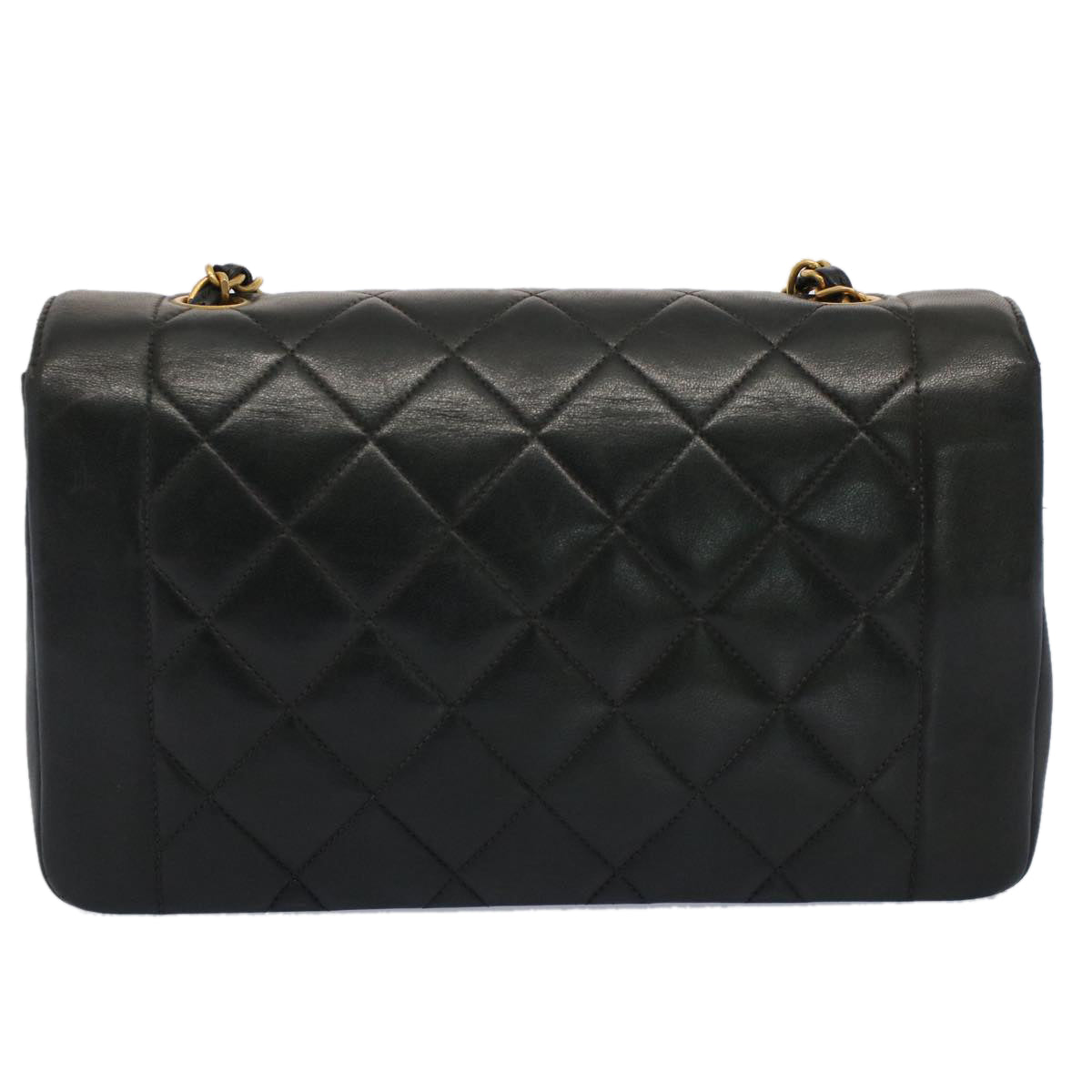 CHANEL Diana Matelasse Turn Lock Shoulder Bag Lamb Skin Black CC Auth 51272A
