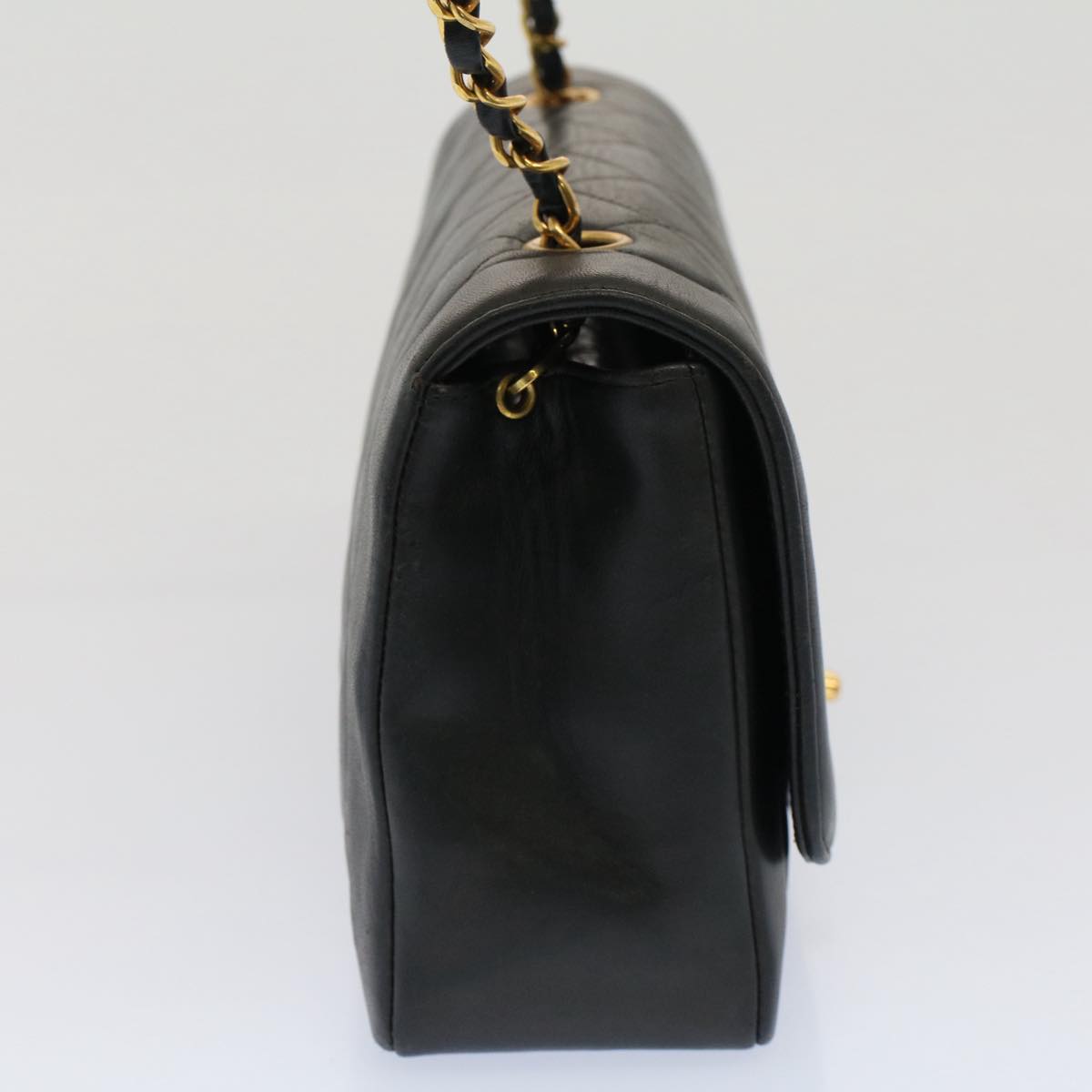 CHANEL Diana Matelasse Turn Lock Shoulder Bag Lamb Skin Black CC Auth 51272A