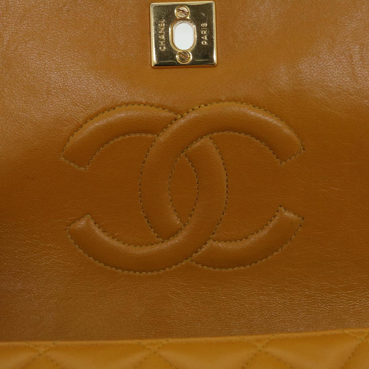 Top Quality Chanel Matelasse Turn Lock Chain Shoulder Bag Lamb Skin Orange CC Auth 51273A