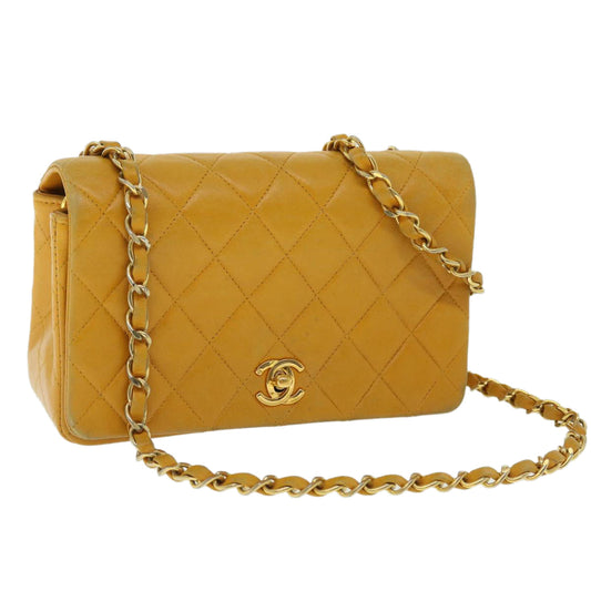 Top Quality Chanel Matelasse Turn Lock Chain Shoulder Bag Lamb Skin Orange CC Auth 51273A