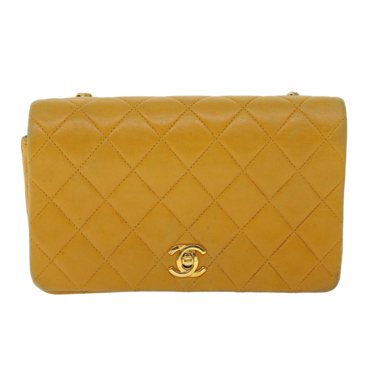 Top Quality Chanel Matelasse Turn Lock Chain Shoulder Bag Lamb Skin Orange CC Auth 51273A