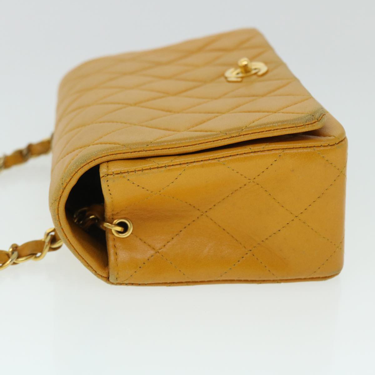 Top Quality Chanel Matelasse Turn Lock Chain Shoulder Bag Lamb Skin Orange CC Auth 51273A