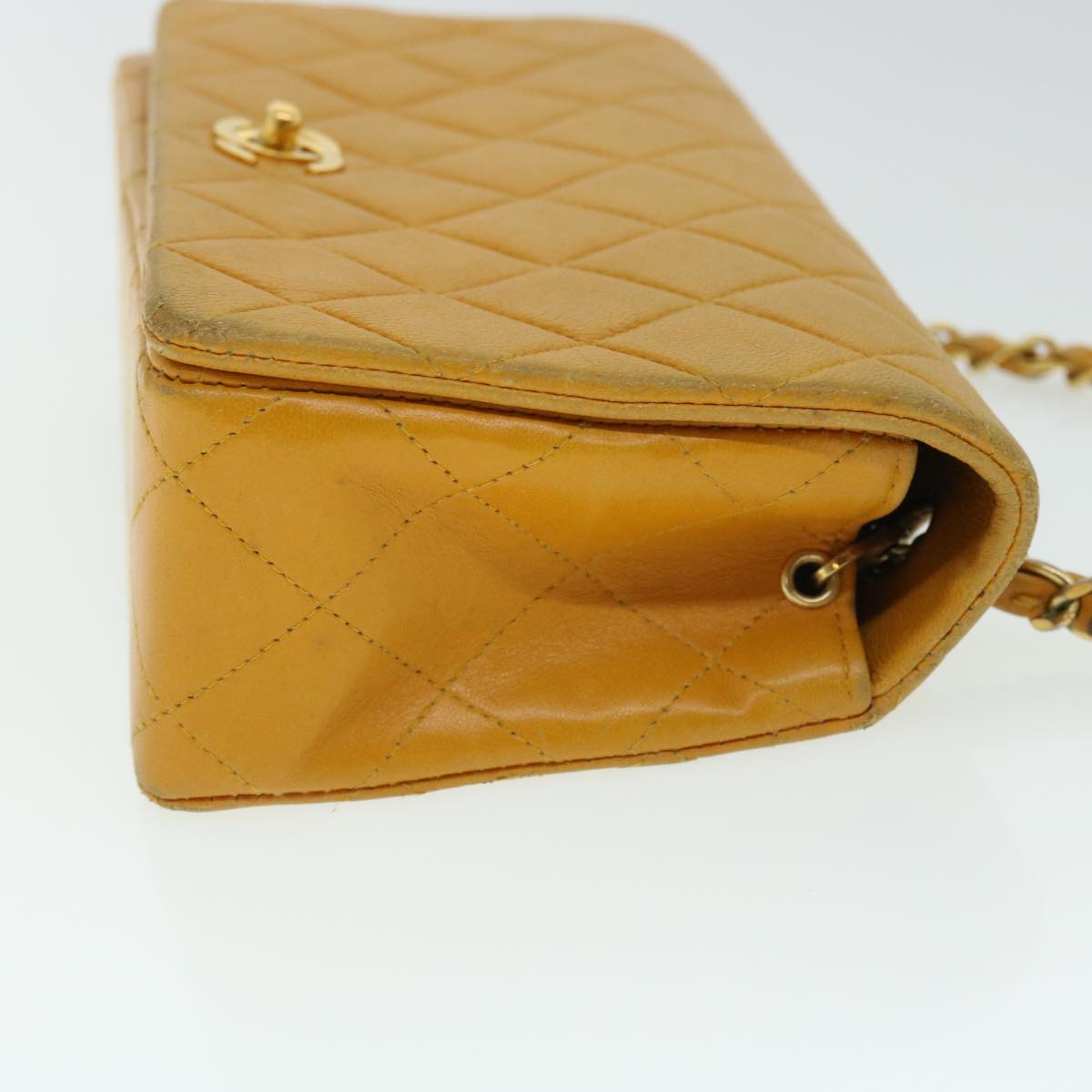 Top Quality Chanel Matelasse Turn Lock Chain Shoulder Bag Lamb Skin Orange CC Auth 51273A