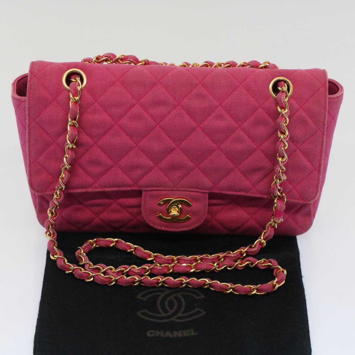 Top Quality Chanel Matelasse 25 Chain New Shoulder Bag Canvas Pink CC Auth 51276A