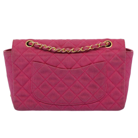 CHANEL Matelasse 25 Chain Flap Shoulder Bag Canvas Pink CC Auth 51276A