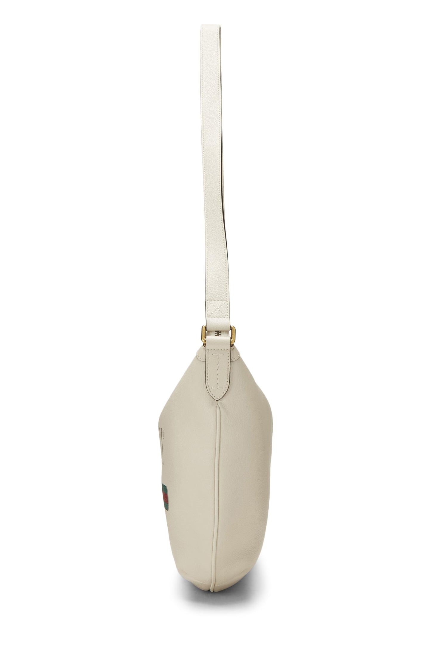 Gucci, White Leather Logo Print Half Moon Hobo, White