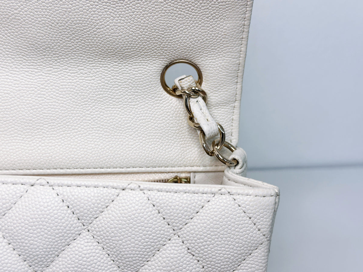 Chanel Mini Rectangular Caviar Classic White GHW 2382 holo card