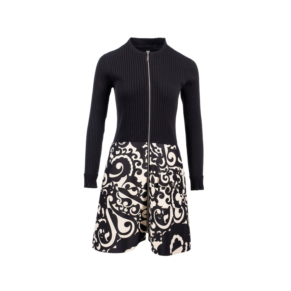 Louis Vuitton Size M Rib knit Dress Polyamide /Silk/ Wool Black/White