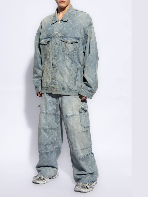 Luxury Balenciaga  Logo Print Denim Jacket Blue