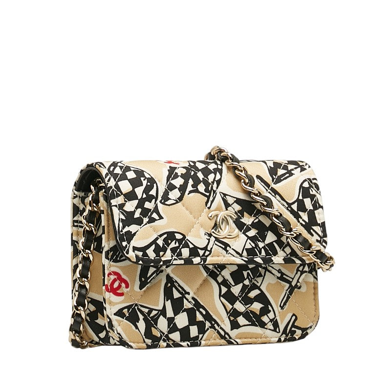 Chanel Checker Flag Year-End  Mini Chain houlder Bag Beige Multicolor Canvas  Chanel