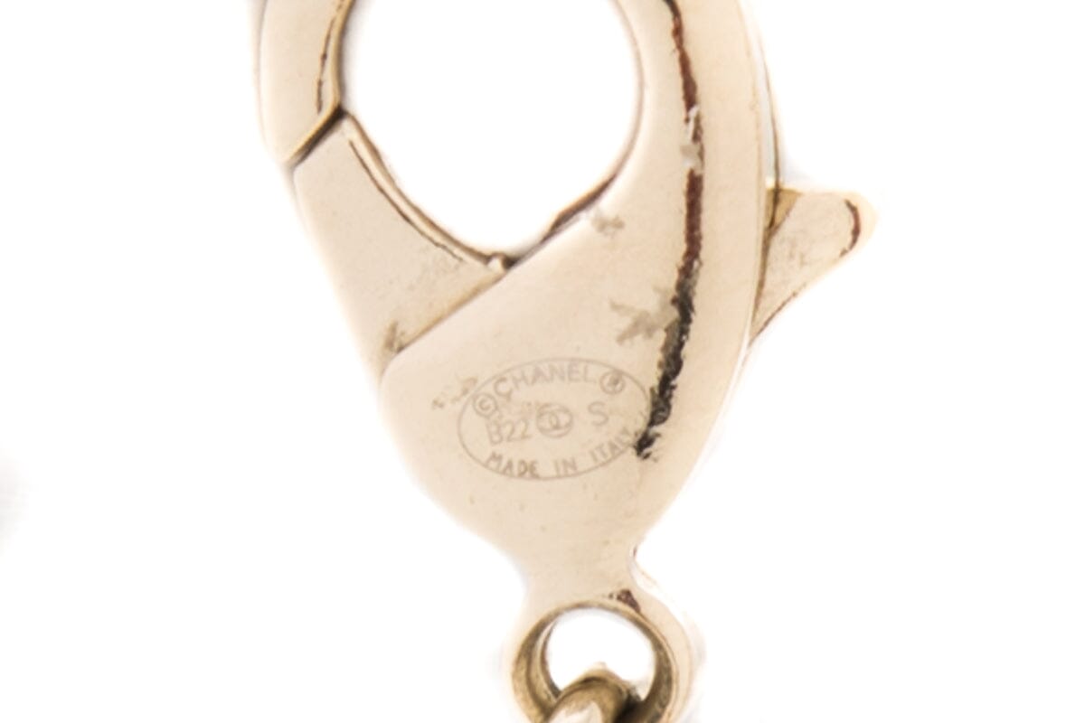 Chanel S/S 2022 Gold & Beige Enamel Logo CC Chain Necklace