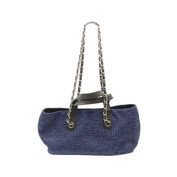 CHANEL Small 2 Way Bag in Blue Raffia