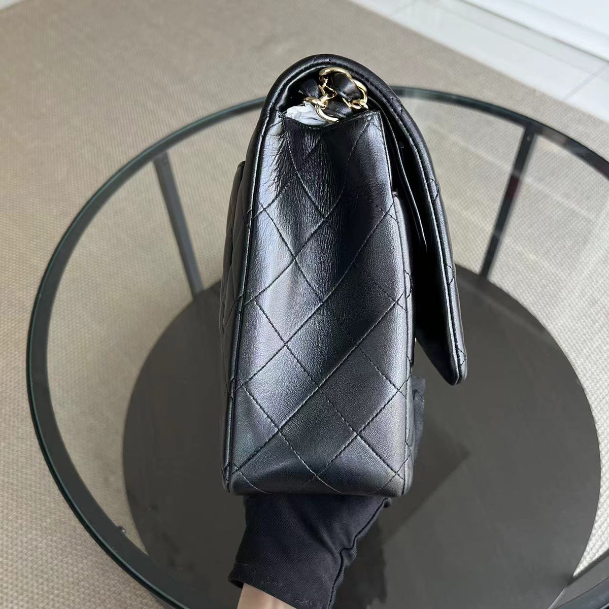 Maxi Classic Flap Double Flap Quilted Lambskin Black Golden Hardware Series 14