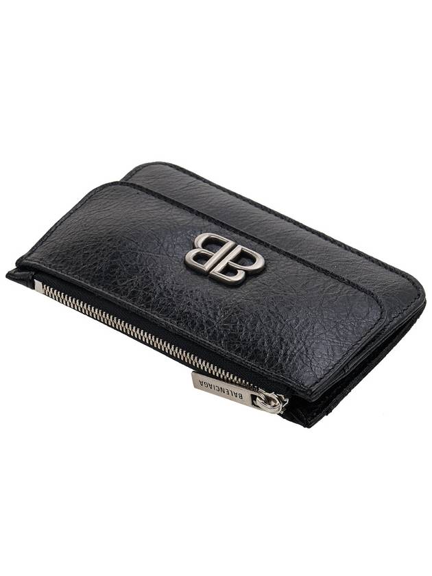 Luxury Balenciaga  BB Logo Zipper Card Wallet Black