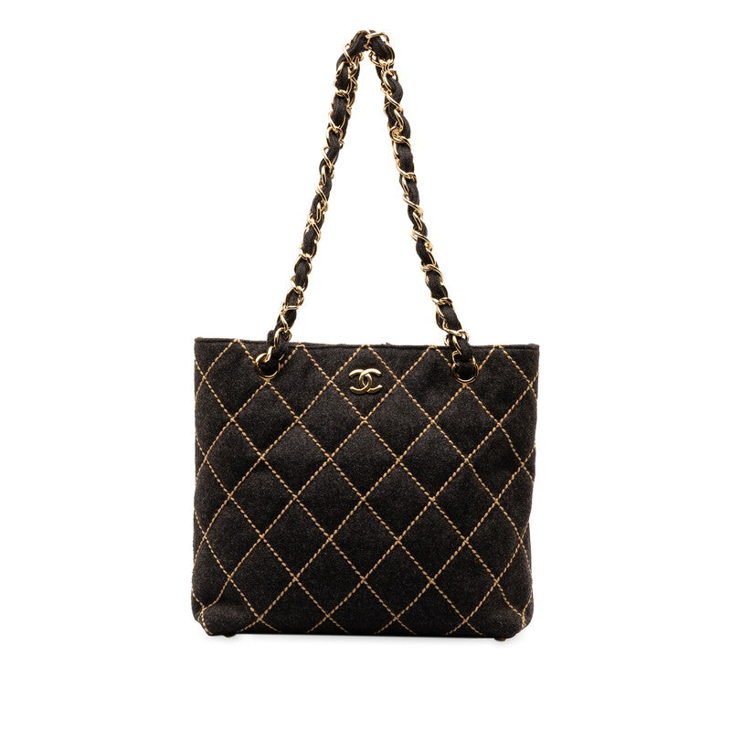 Chanel Wild Stick Coco Chain Tote Shoulder Bag Black Felt  Chanel