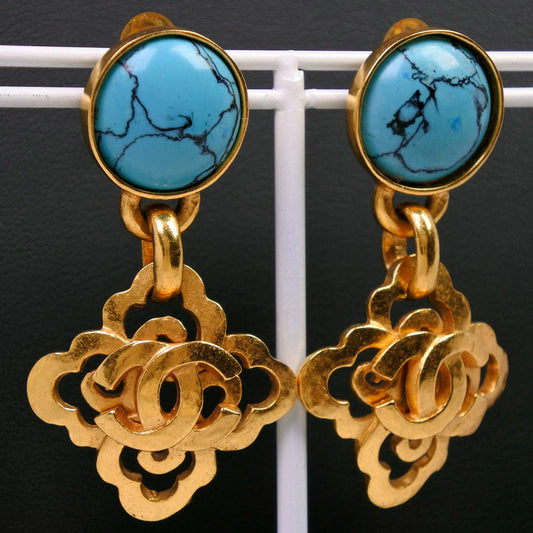 CHANEL Earring Plated Gold, Color Stone gold COCO Mark Women Used